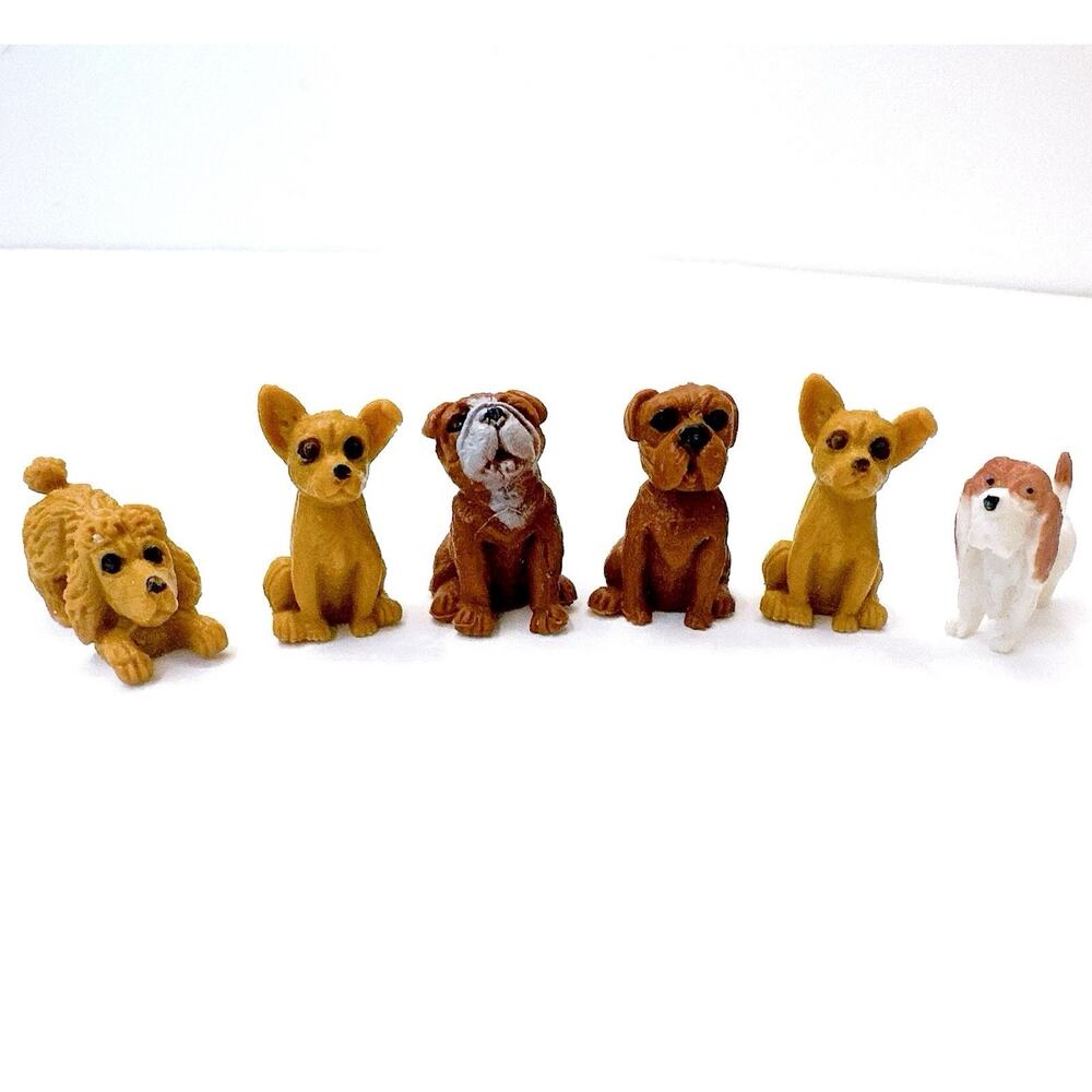 Vintage Barbie‎ Miniature 1" Rubber Dog Figurines Set of 6 Pet Toy